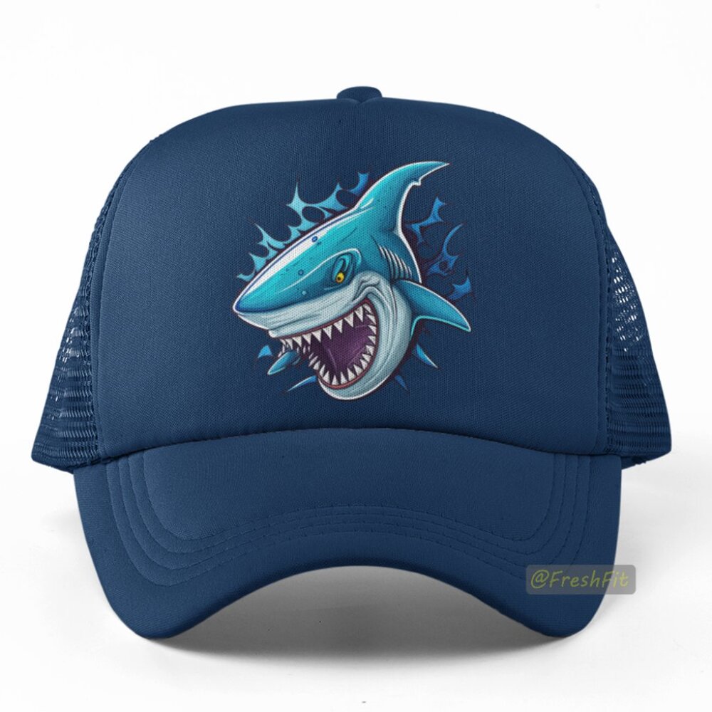 🆕Shark Burst Navy Foam Trucker Hat Mesh Snapback Cap